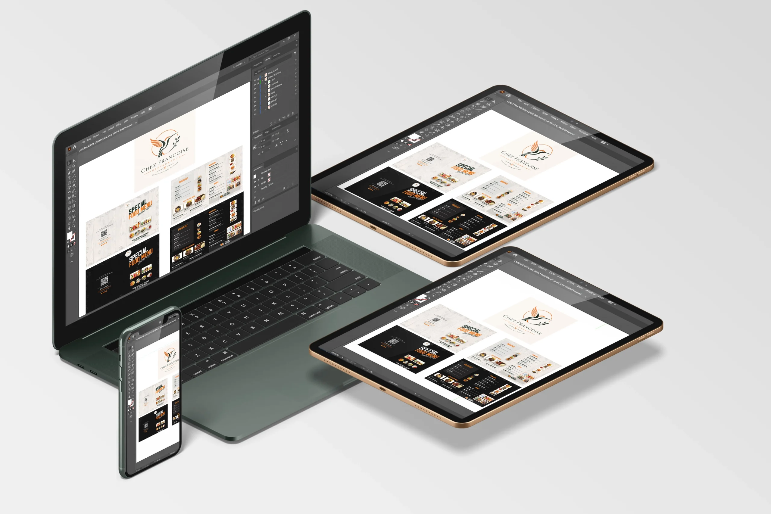 G-Designs LTD designed a professional logo and restaurant menu for Chez Françoise in Douala, Cameroon, creating a memorable brand identity and engaging dining experience.