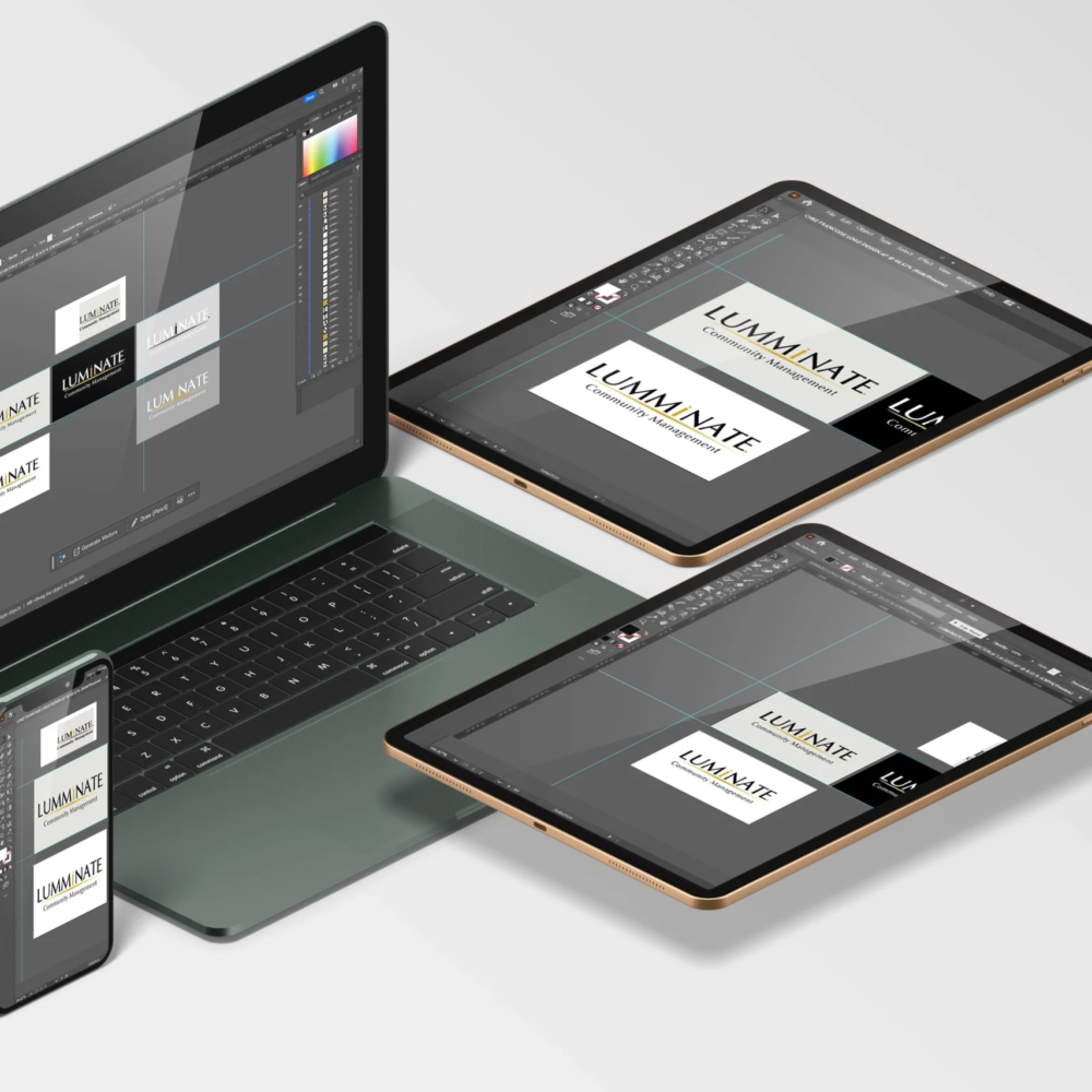Professional logo redesign for Luminate Community Management in Dubai. Discover how G-Designs LTD created a modern, premium brand identity for a leading community management company.