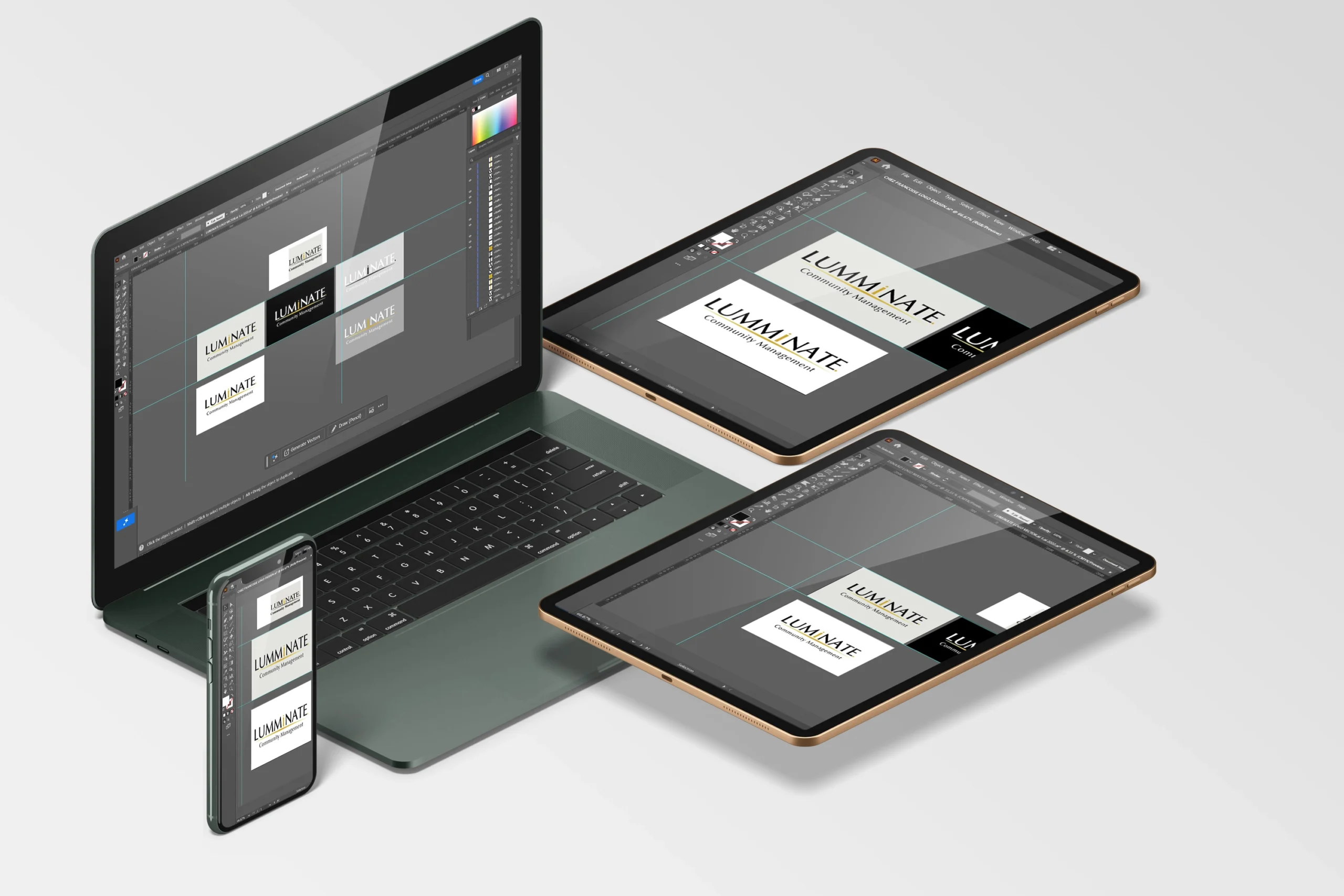 Professional logo redesign for Luminate Community Management in Dubai. Discover how G-Designs LTD created a modern, premium brand identity for a leading community management company.
